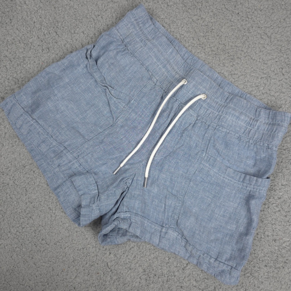 Athleta Cabo Linen Shorts Blue Drawstring Pockets‎ Casual Lightweight Size 4